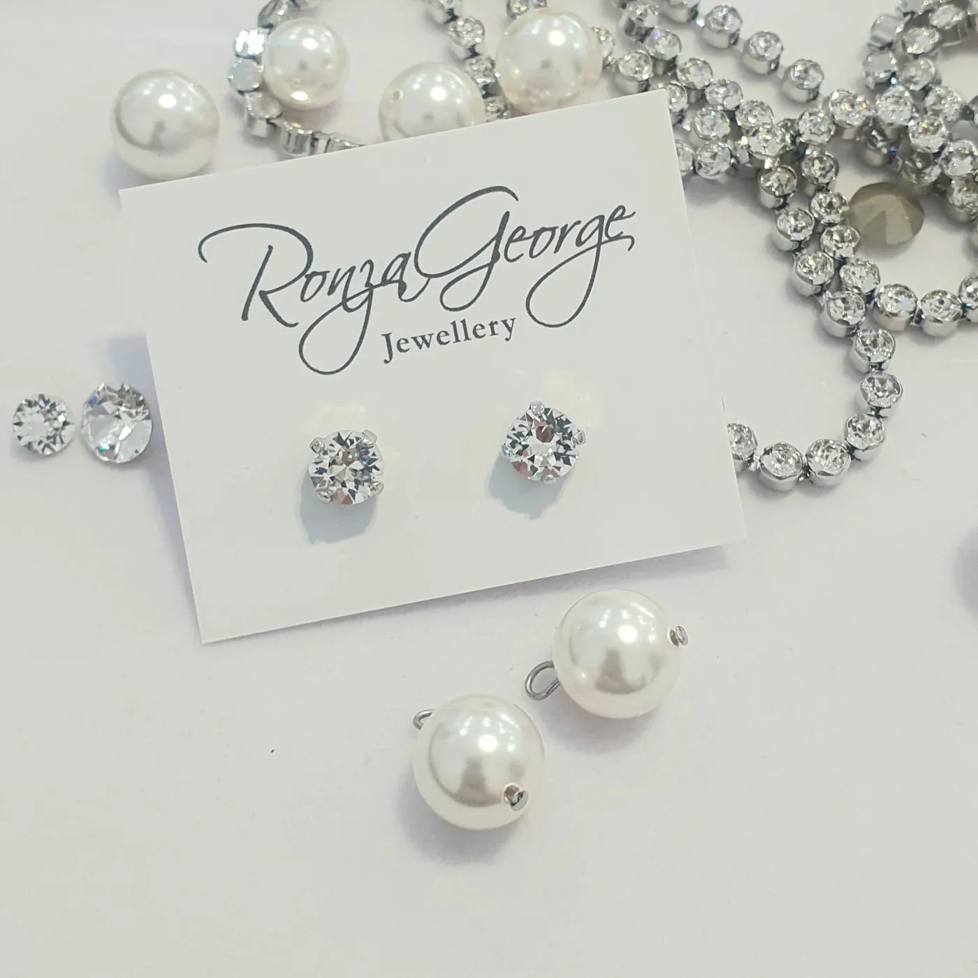 Leah Pearl - Swarovski Crystal and Pearl Bridal Stud Earrings - Gold Plated