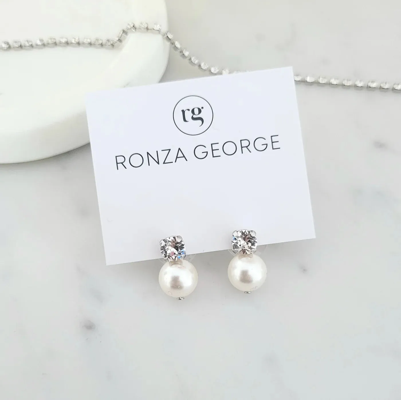 Leah Pearl - Swarovski Crystal and Pearl Bridal Stud Earrings - Gold Plated