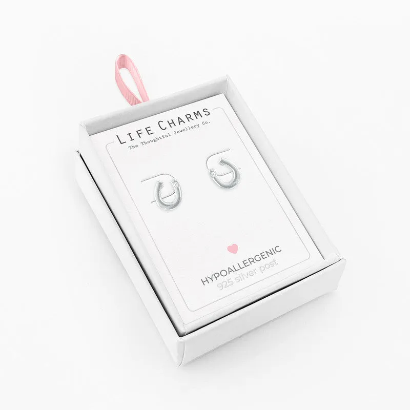 Life Charms Lucky horseshoe silver stud earrings