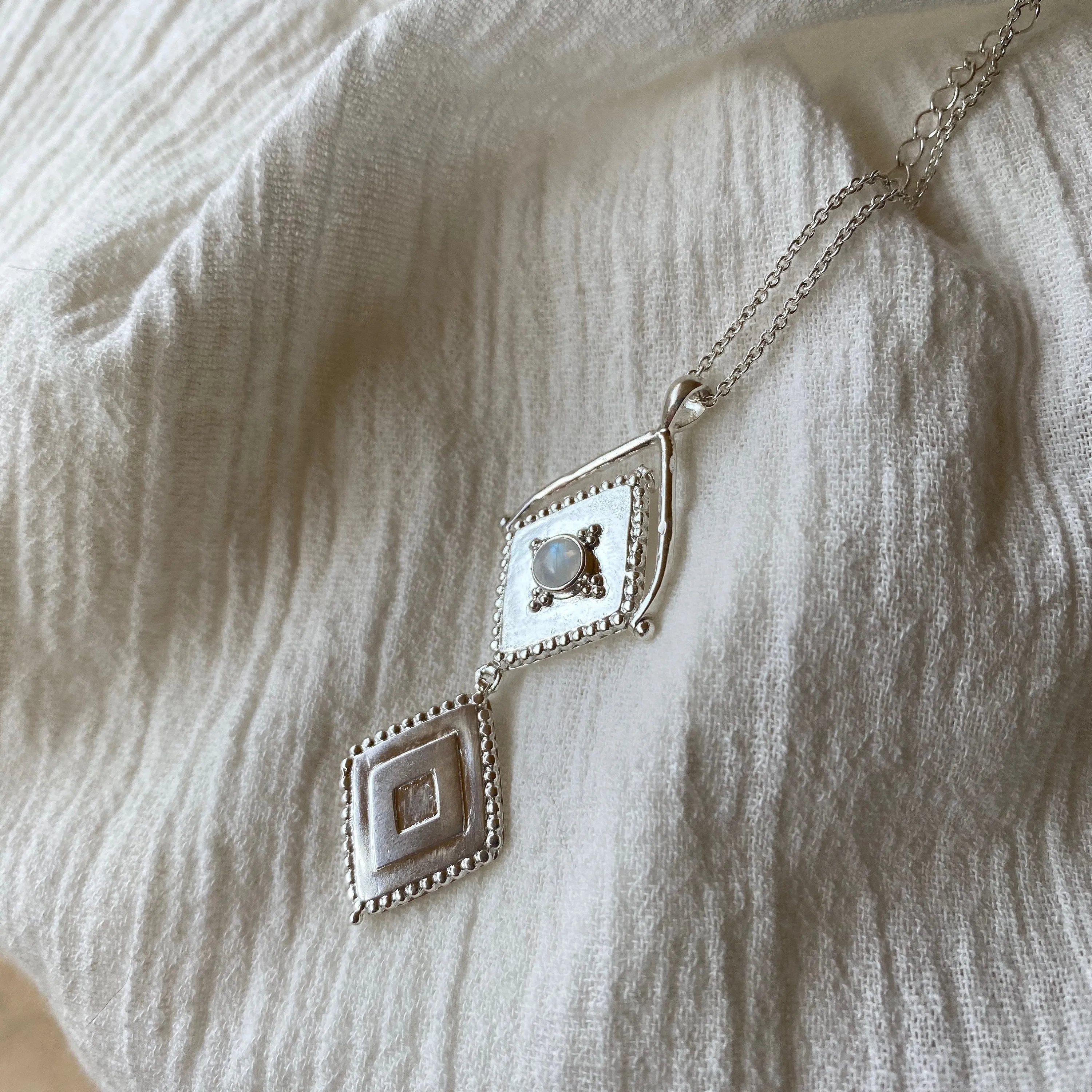 Lovers Locket Sterling Silver Rainbow Moonstone Necklace