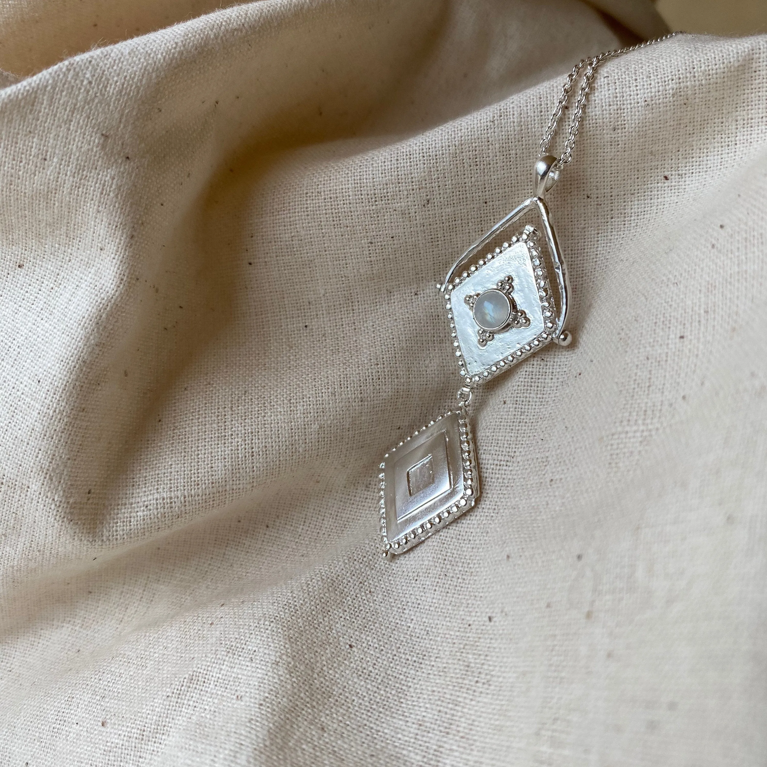 Lovers Locket Sterling Silver Rainbow Moonstone Necklace