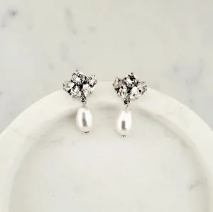 Mariah Baroque Pearl - Swarovski Baroque Pearl & Crystal Drop Bridal Earrings - Rhodium Plated