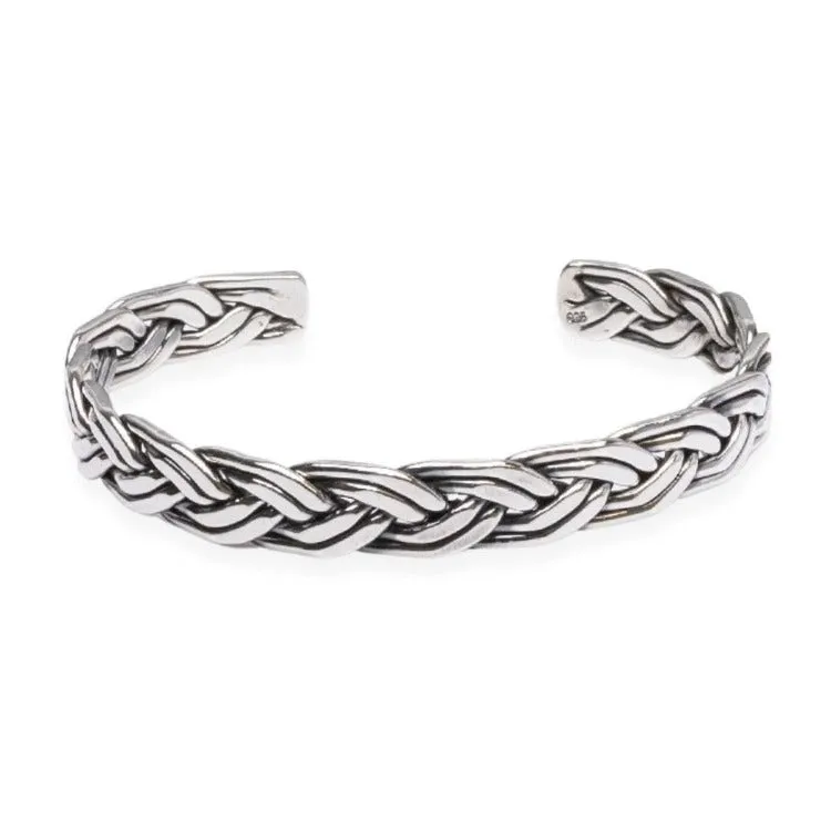 Men's 925 Sterling Silver Braied Bangle | Solid Silver Bracelet for Men