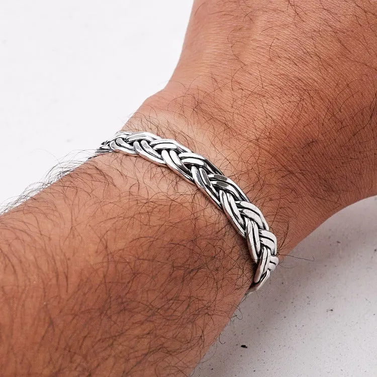 Men's 925 Sterling Silver Braied Bangle | Solid Silver Bracelet for Men