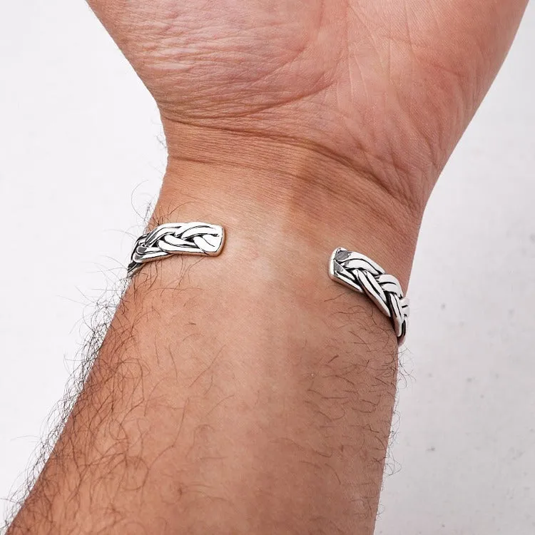 Men's 925 Sterling Silver Braied Bangle | Solid Silver Bracelet for Men