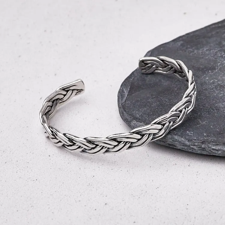 Men's 925 Sterling Silver Braied Bangle | Solid Silver Bracelet for Men