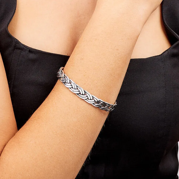 Men's 925 Sterling Silver Braied Bangle | Solid Silver Bracelet for Men