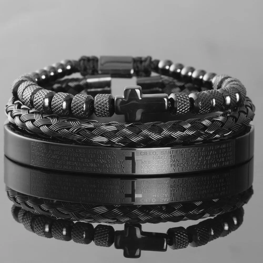 Men's Cross Bracelet <br> Padre Nuestro Set (3pcs)