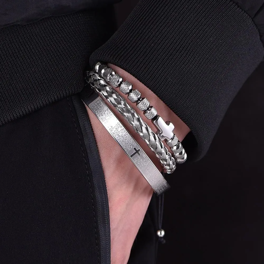 Men's Cross Bracelet <br> Padre Nuestro Set (3pcs)