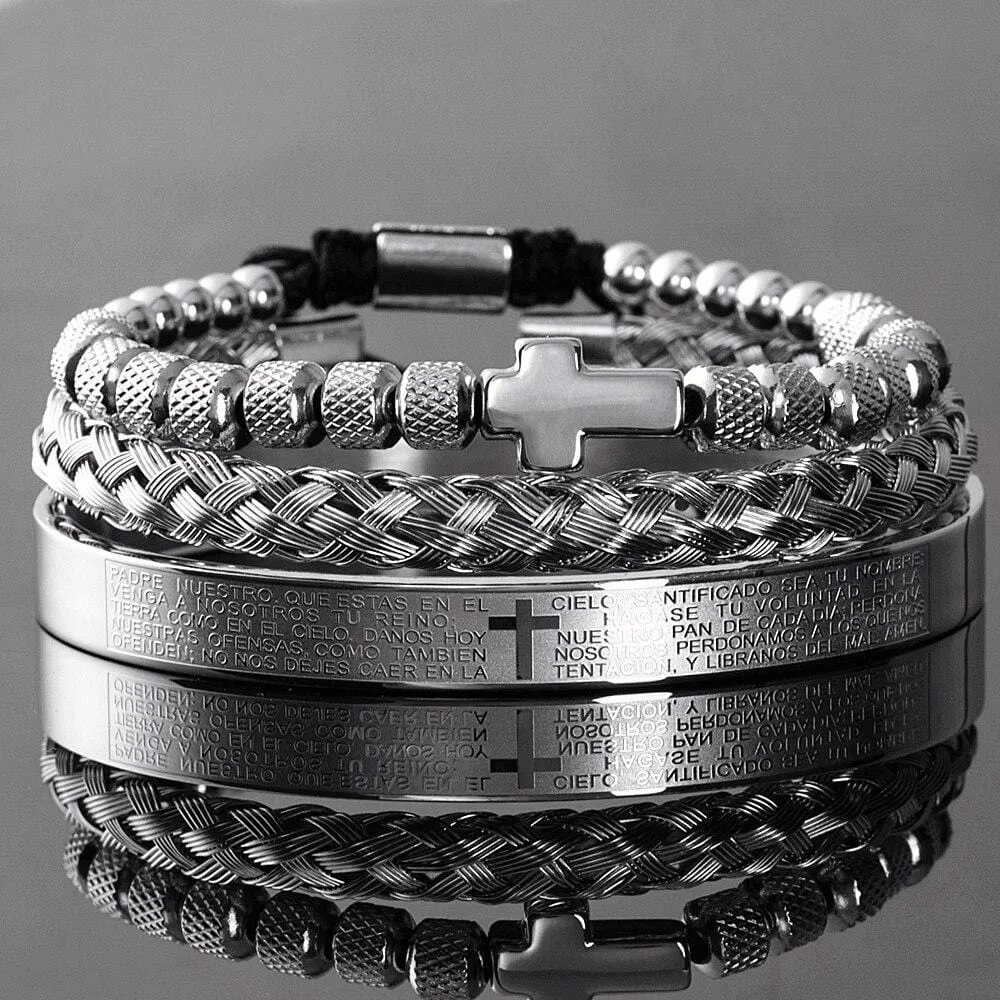 Men's Cross Bracelet <br> Padre Nuestro Set (3pcs)