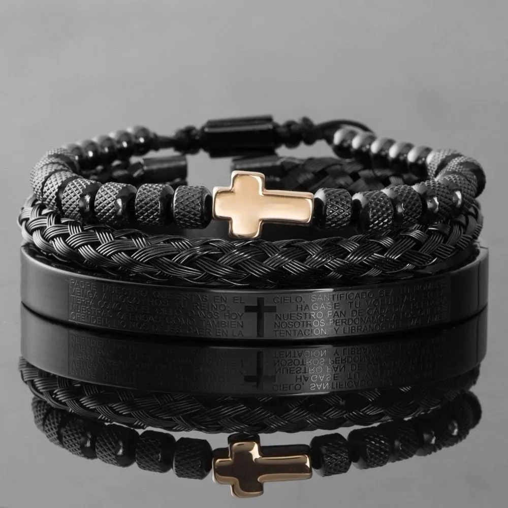 Men's Cross Bracelet <br> Padre Nuestro Set (3pcs)