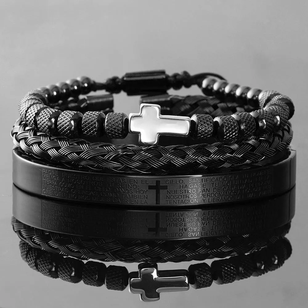 Men's Cross Bracelet <br> Padre Nuestro Set (3pcs)