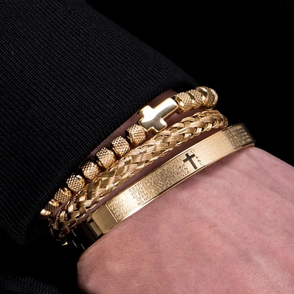 Men's Cross Bracelet <br> Padre Nuestro Set (3pcs)