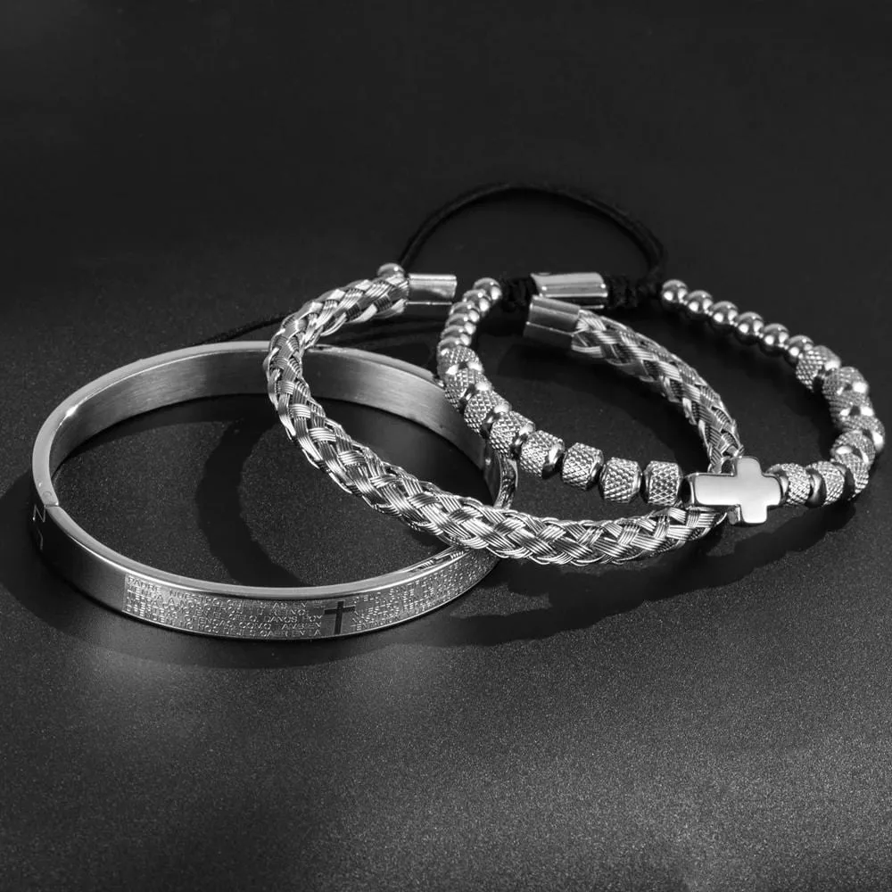 Men's Cross Bracelet <br> Padre Nuestro Set (3pcs)