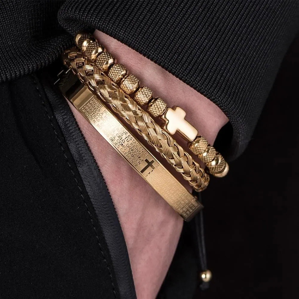 Men's Cross Bracelet <br> Padre Nuestro Set (3pcs)