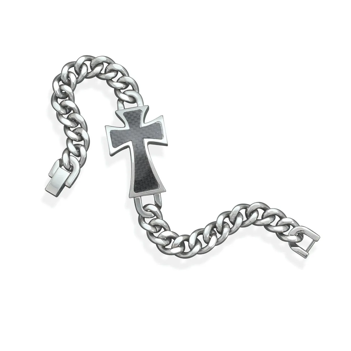 Mens Cross  Bracelet with Carbon Fiber Stainless Steel