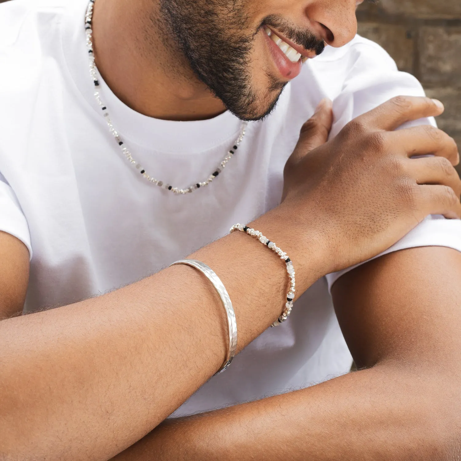 Men's Jagged Nugget & Black Gemstone Bracelet