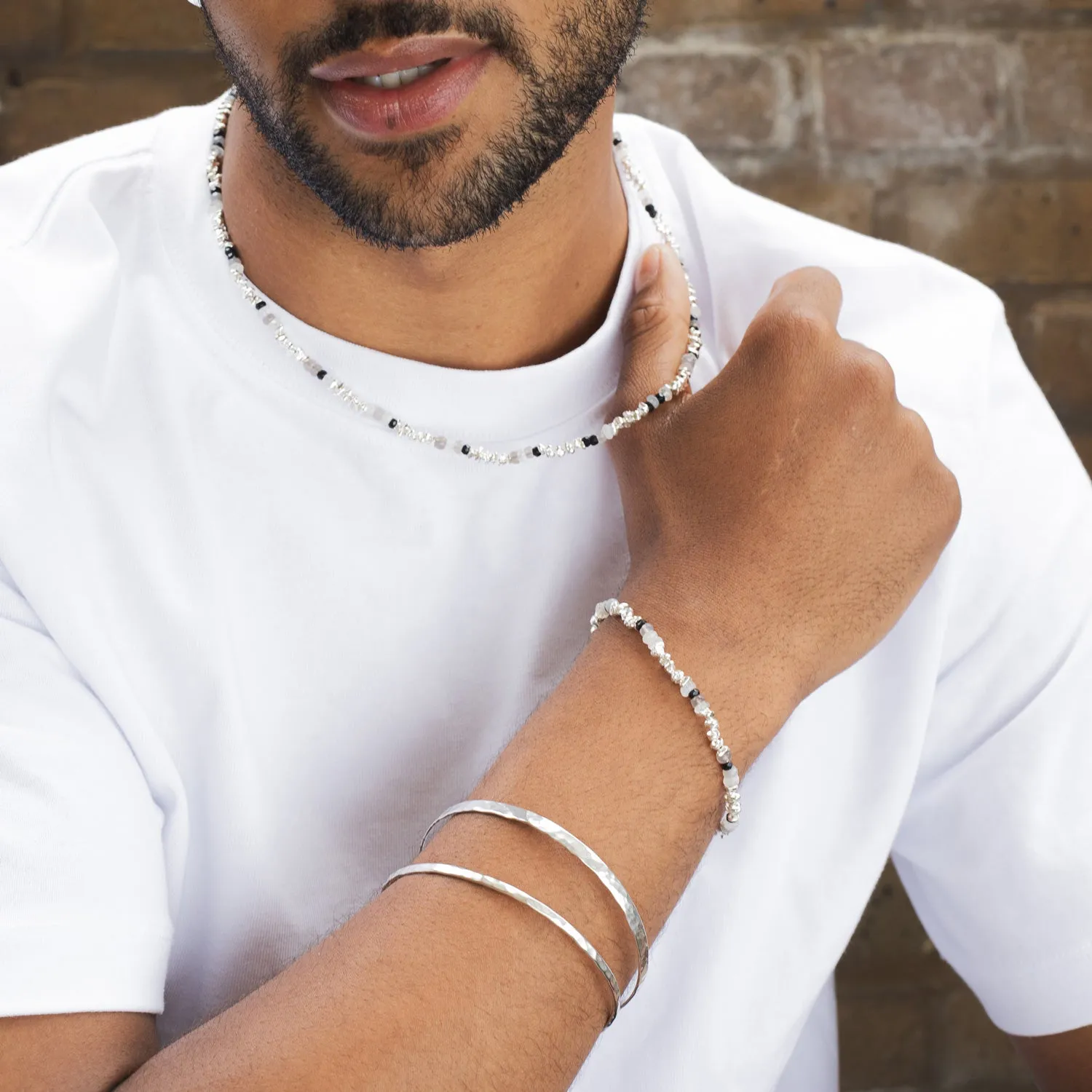 Men's Jagged Nugget & Black Gemstone Bracelet