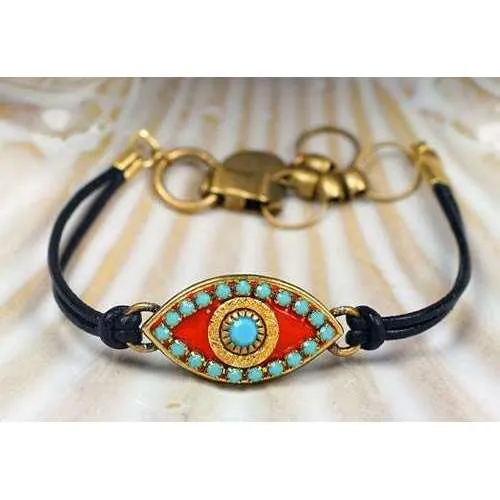 Michal Golan Blue Stone and Coral Leather Evil Eye Bracelet