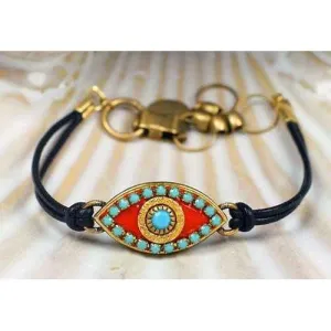 Michal Golan Blue Stone and Coral Leather Evil Eye Bracelet