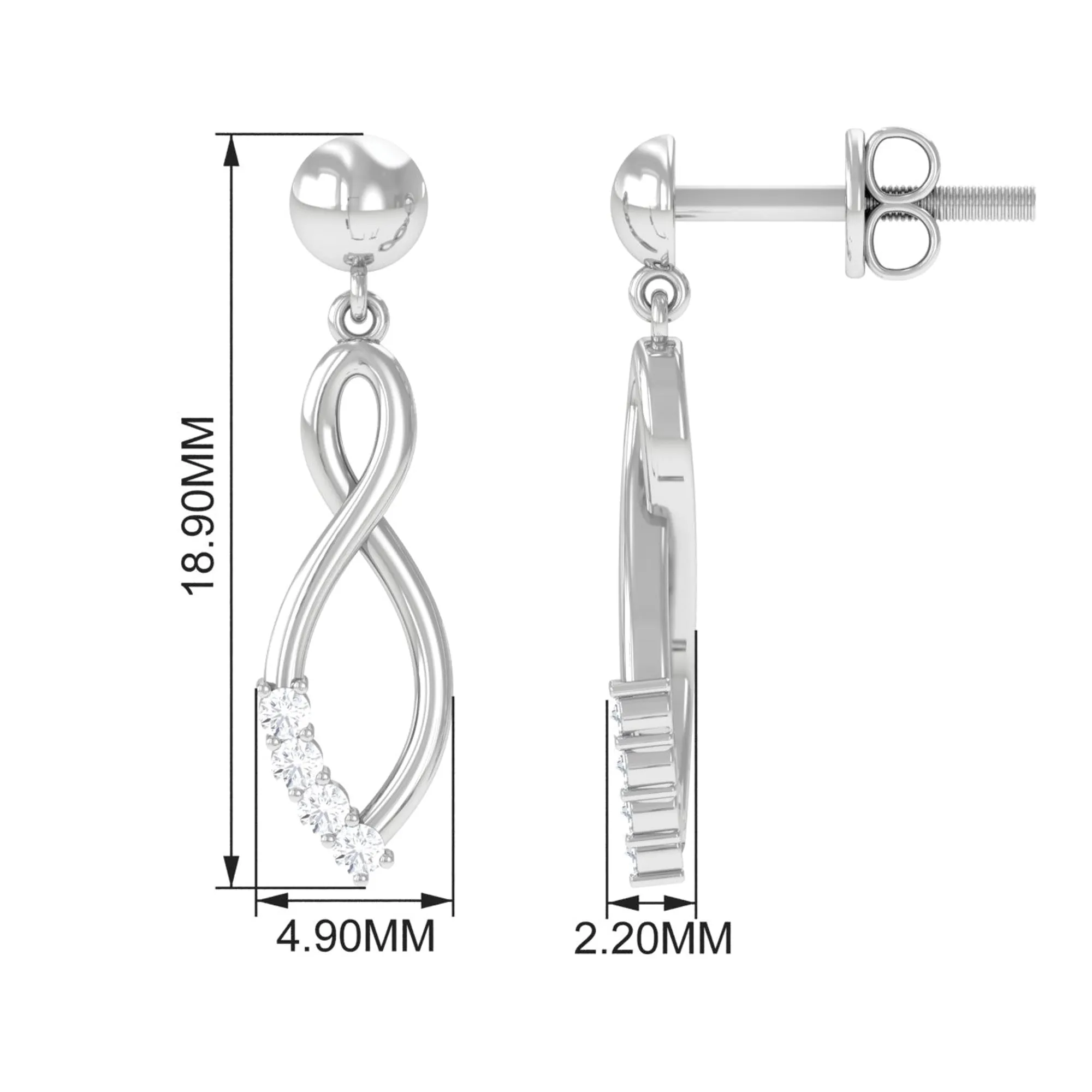 Minimal Moissanite Infinity Dangle Stud Earrings