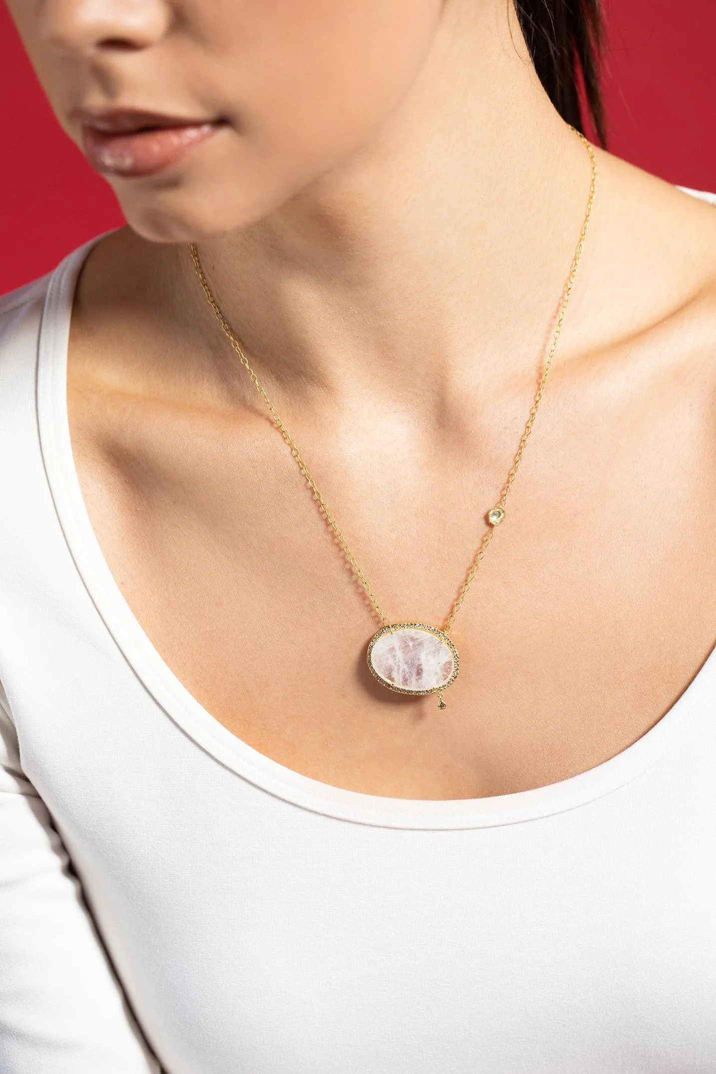 Moonstone Diamond Pendant Necklace