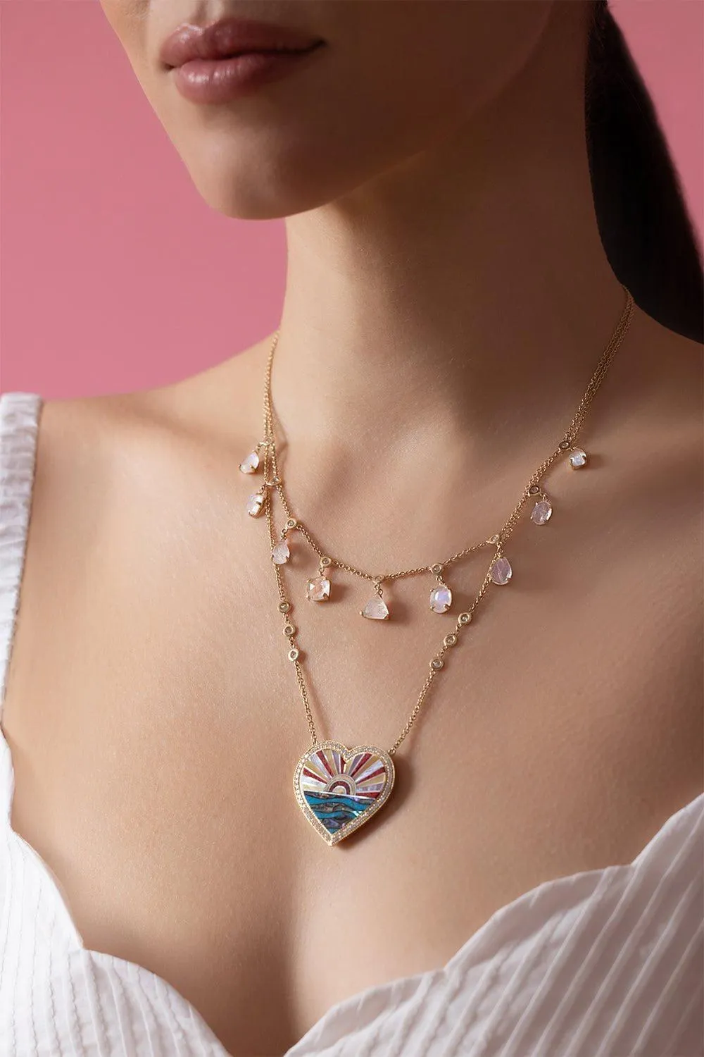 Moonstone Diamond Shaker Necklace