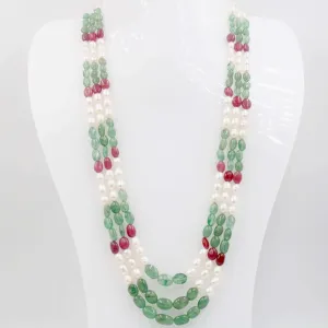 Multi Gemstone Layered Necklace Aventurine Quartz Beads Necklace Fresh Water Pearl Beads Necklace Ruby Beads Layered Necklace SKU: 6143077