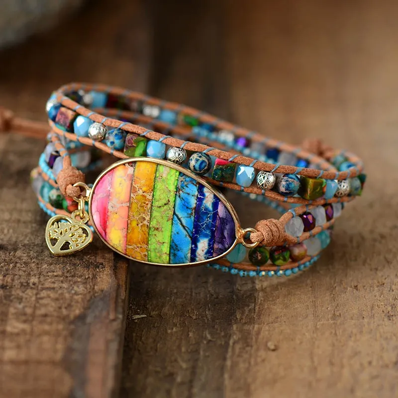 Multilayers Jaspers Beaded Chakra Bracelet