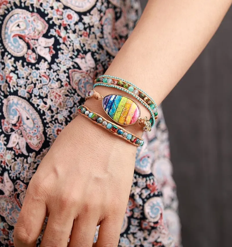 Multilayers Jaspers Beaded Chakra Bracelet