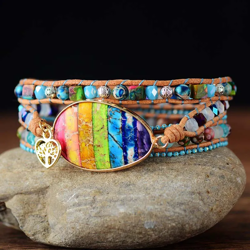 Multilayers Jaspers Beaded Chakra Bracelet