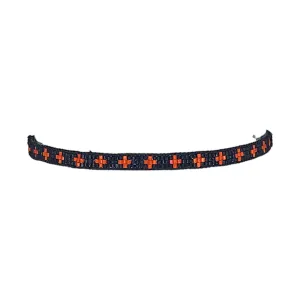 Narrow Cross Bracelet - Navy And Coral