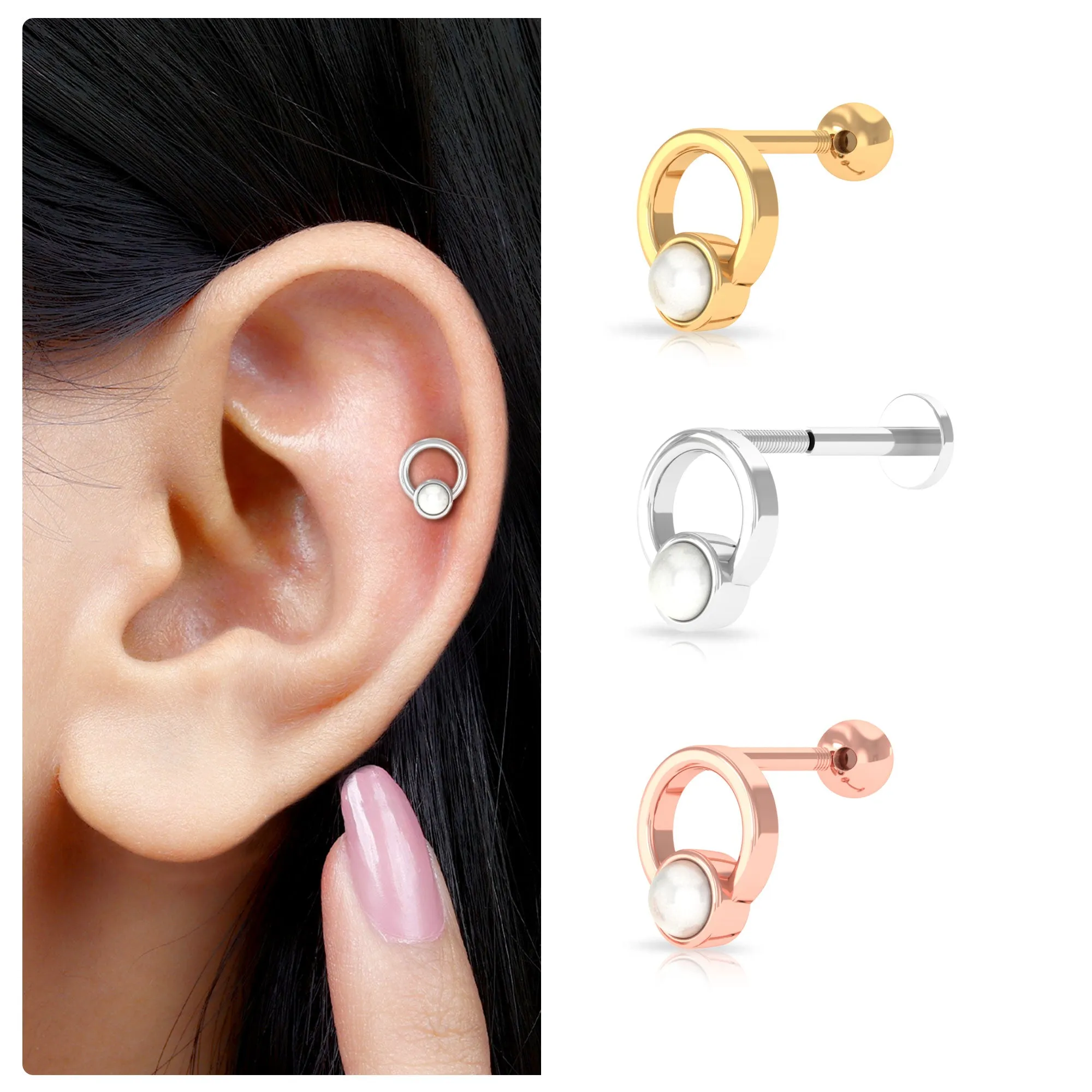 Natural Freshwater Pearl Open Circle Helix Earring