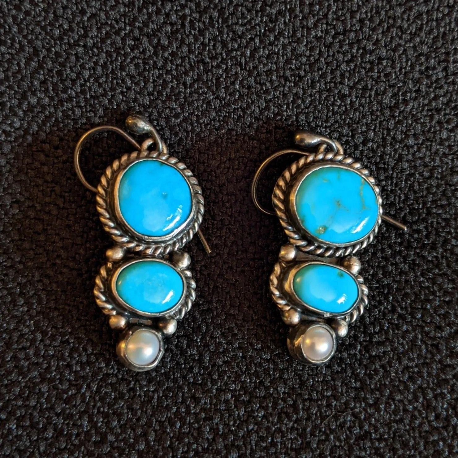 Navajo Made Sonoran Gold Turquoise & Freshwater Pearl Necklace Set by L.D. GJ-JWS-0014
