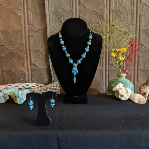 Navajo Made Sonoran Gold Turquoise & Freshwater Pearl Necklace Set by L.D. GJ-JWS-0014