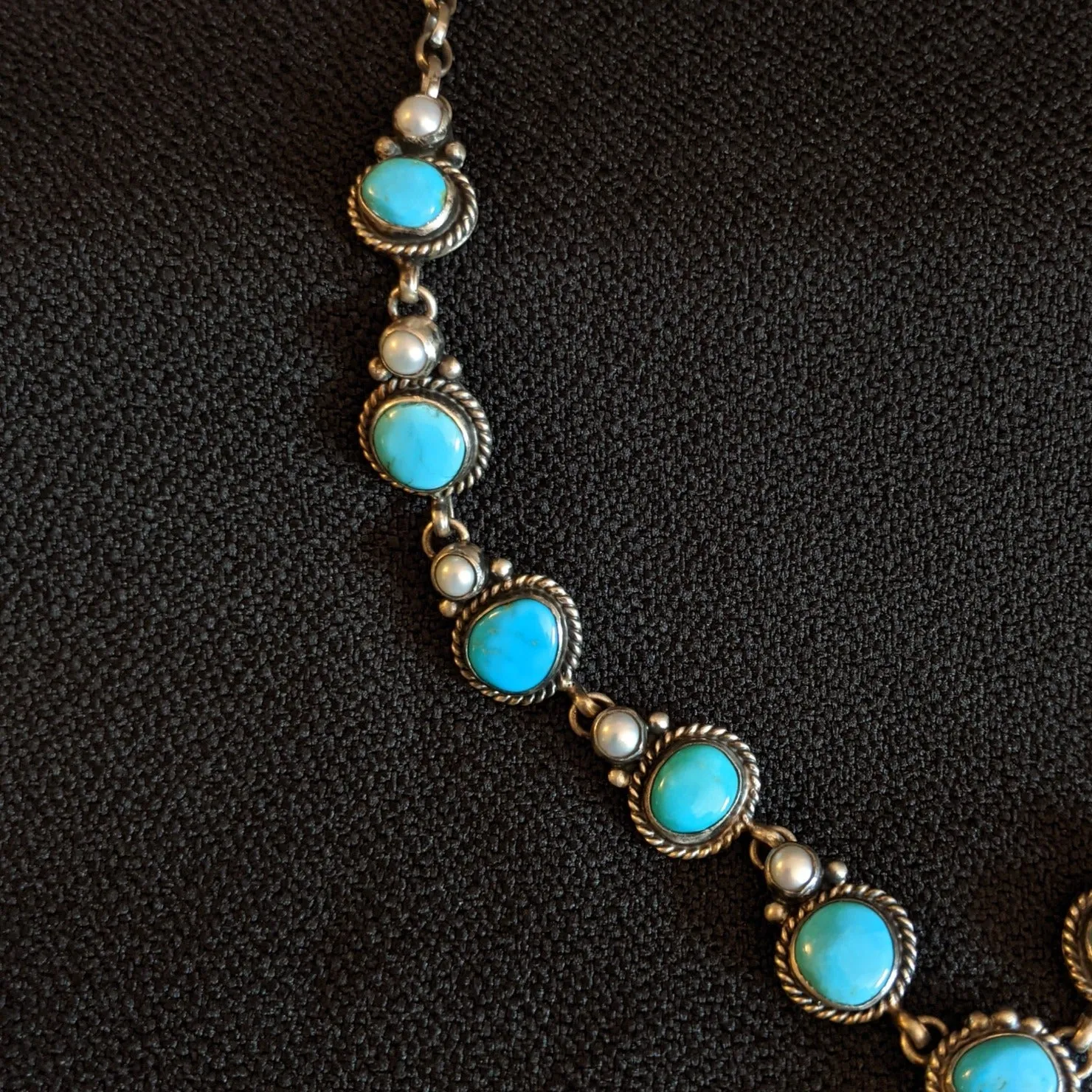 Navajo Made Sonoran Gold Turquoise & Freshwater Pearl Necklace Set by L.D. GJ-JWS-0014