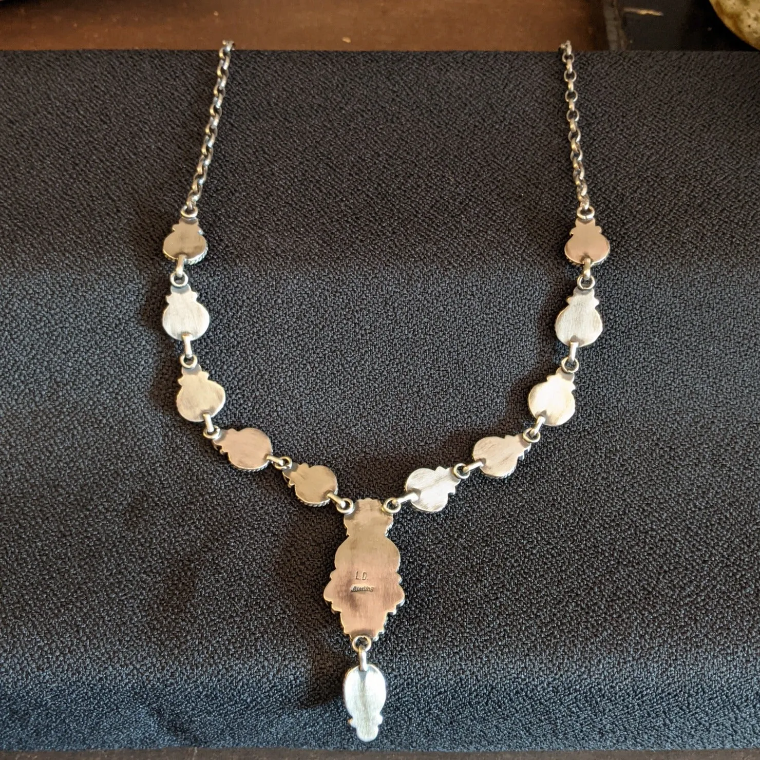 Navajo Made Sonoran Gold Turquoise & Freshwater Pearl Necklace Set by L.D. GJ-JWS-0014