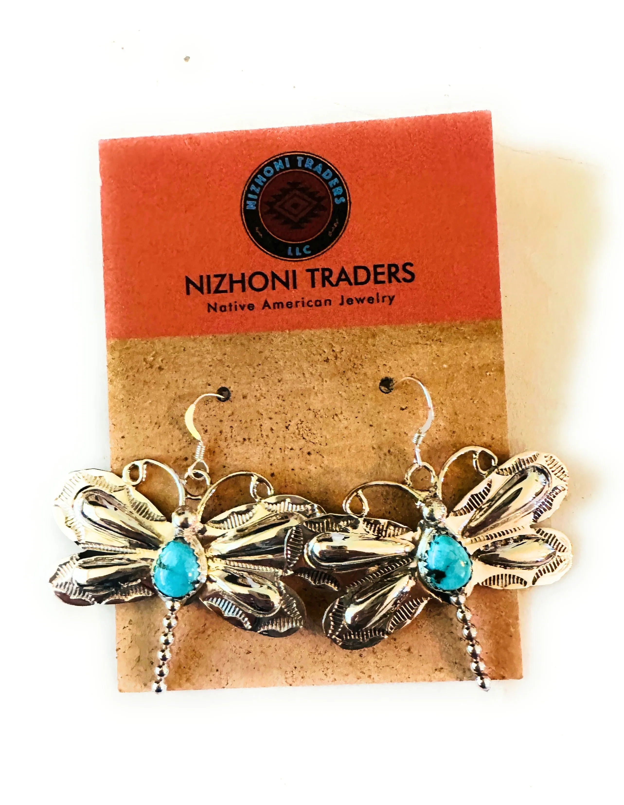 Navajo Turquoise & Sterling Silver Dragonfly Dangle Earrings