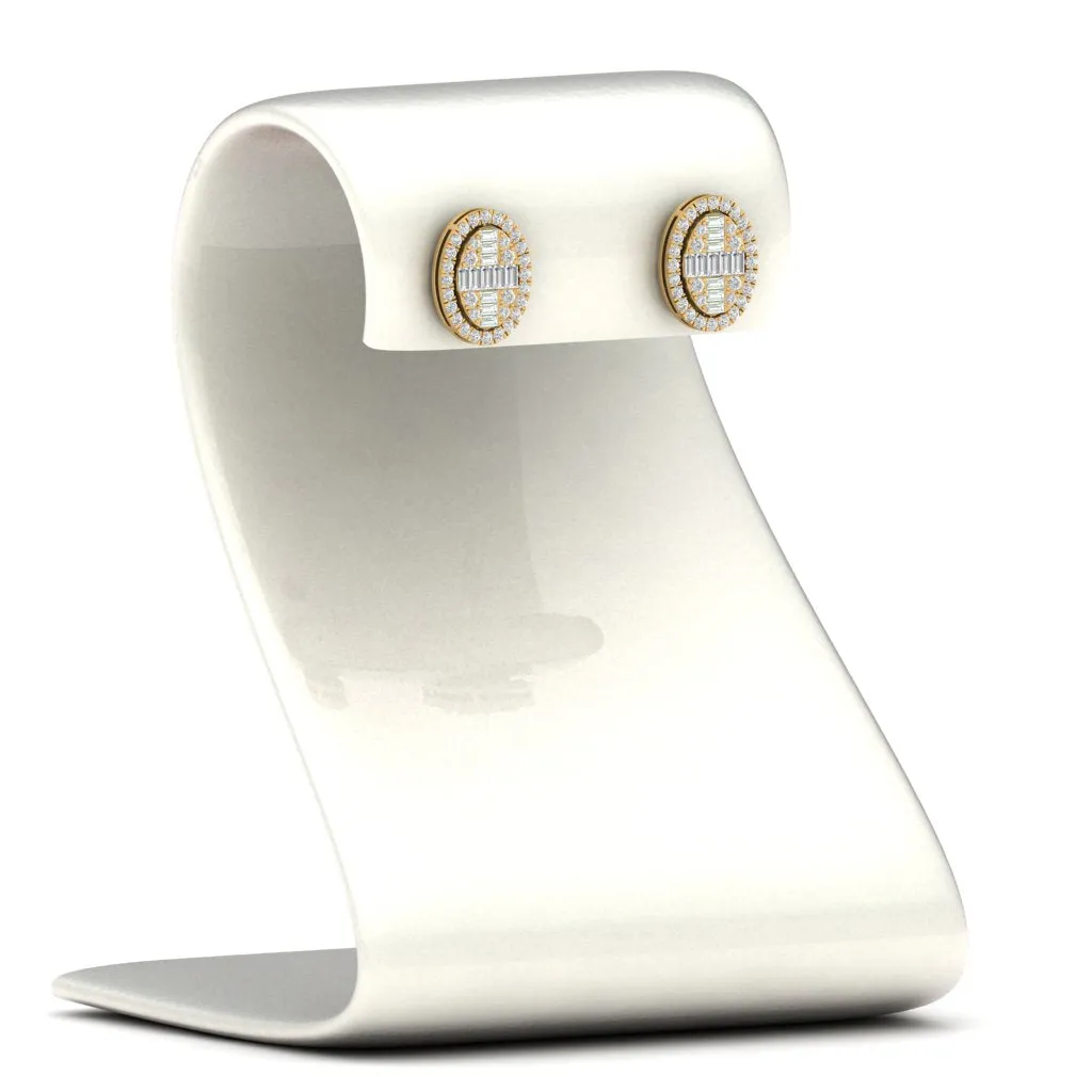 Oval Shaped Baguette Lab Diamond Stud Earrings For Women In 14K Gold