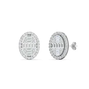 Oval Shaped Baguette Lab Diamond Stud Earrings For Women In 14K Gold