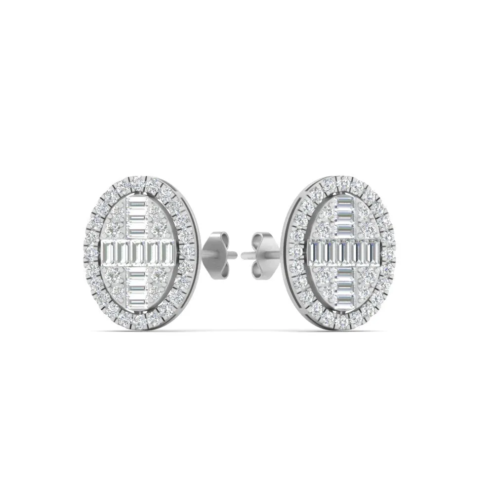 Oval Shaped Baguette Lab Diamond Stud Earrings For Women In 14K Gold