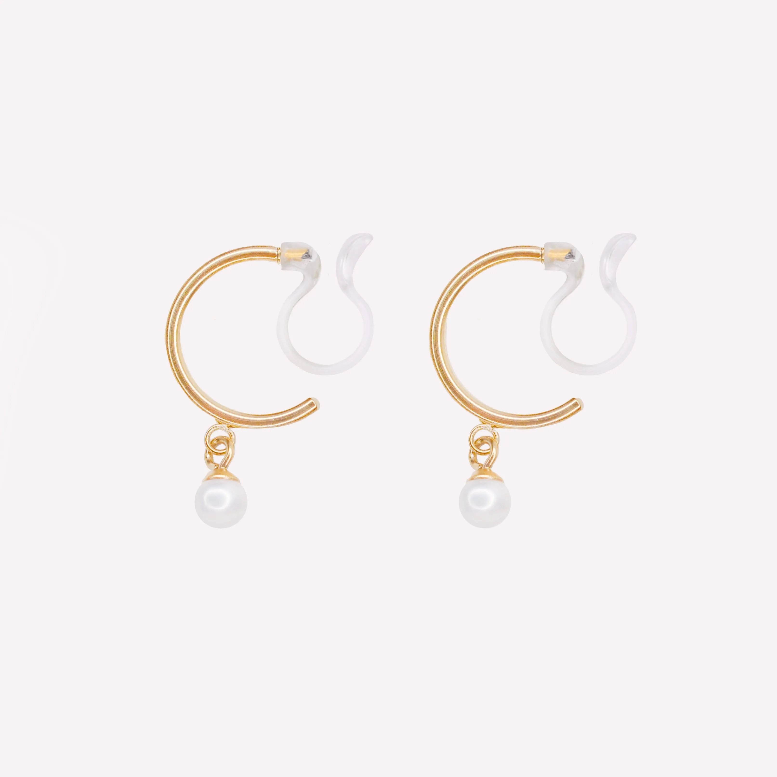 PEARL DANGLE HUGGIE HOOP CLIP-ON EARRINGS IN GOLD