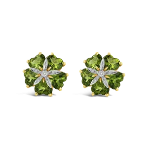 Peridot & Diamond Flower Estate Earrings