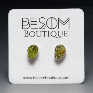 Peridot Raw Crystal Stud Earrings