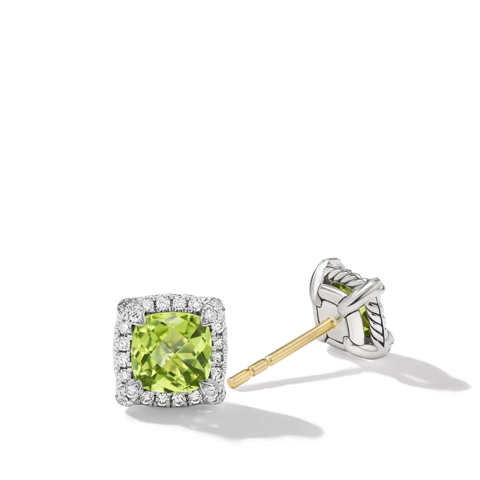 Petite Chatelaine® Pavé Bezel Stud Earrings in Sterling Silver with Peridot and Diamonds, 5mm