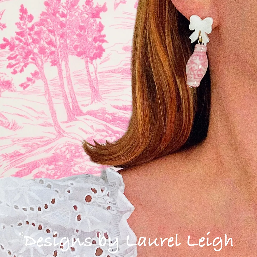 Pink Ginger Jar Pearl Bow Earrings