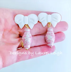 Pink Ginger Jar Pearl Bow Earrings