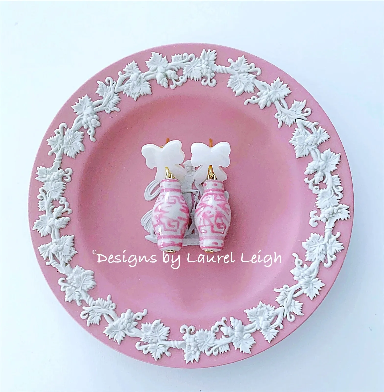 Pink Ginger Jar Pearl Bow Earrings