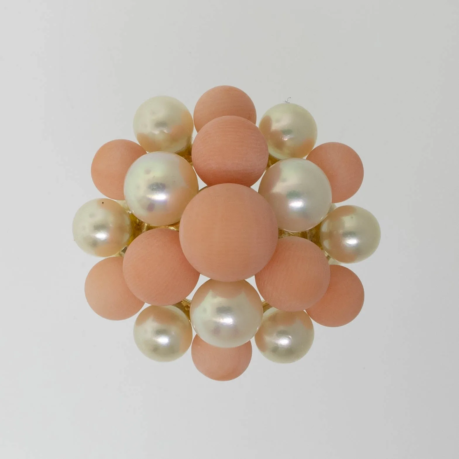 Pre-Owned 14K Yellow Gold Pink Coral & Cultured Pearl Ring, Size 7.25, 5.2 DWT
