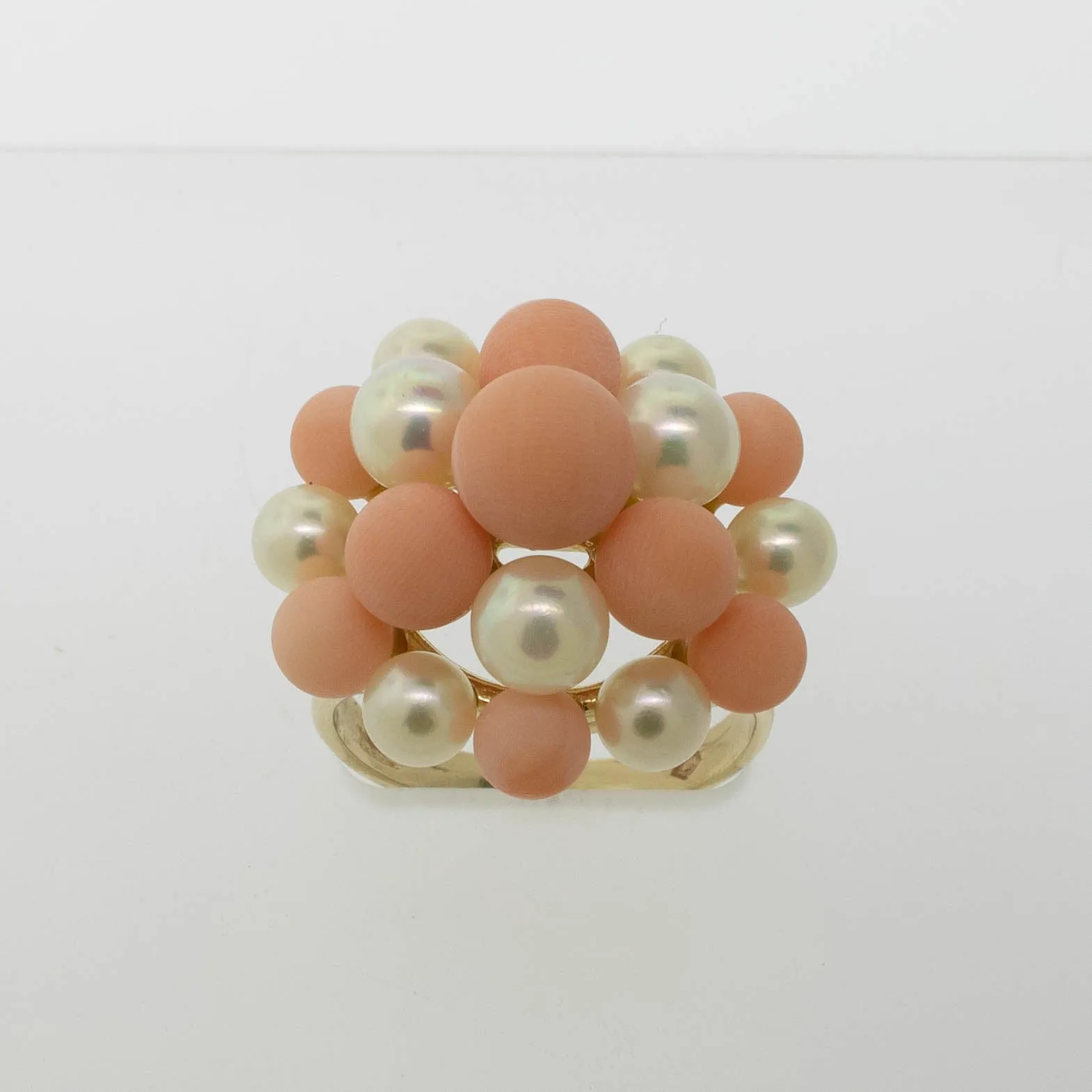 Pre-Owned 14K Yellow Gold Pink Coral & Cultured Pearl Ring, Size 7.25, 5.2 DWT